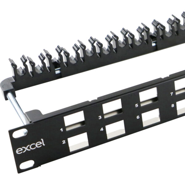 Excel U/L kotni patch panel, 24 portov, keystone, 1U,črn
