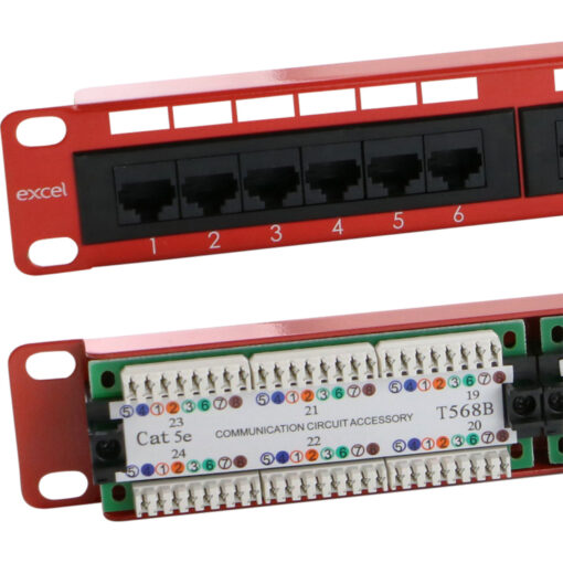Excel UTP patch panel cat.5E, 1U, 24 portov, rdeč