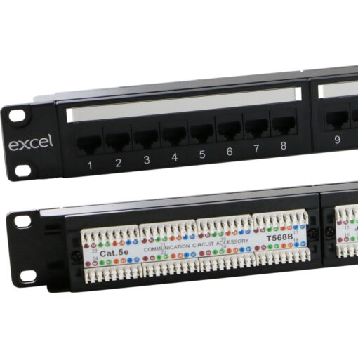 Excel patch panel cat.5E, Plus, 1U, 24 portov, črn