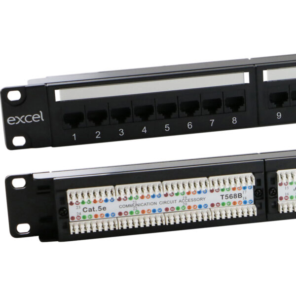 Excel patch panel cat.5E, Plus, 1U, 24 portov, črn