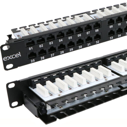 Excel PCB patch panel cat.5E, 1U, R/Angle, 48 portov, črn