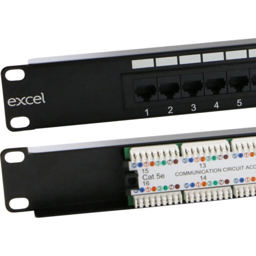 Excel UTP patch panel cat.5E, 1U, 16 portov, črn