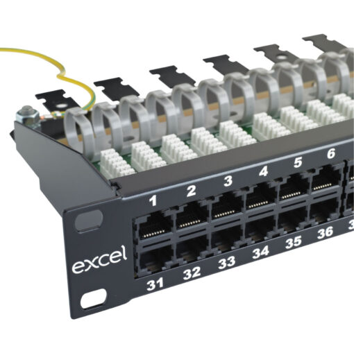Excel telefonski patch panel RJ45 cat.5E, 60 portov, 1U, 2PR, črn