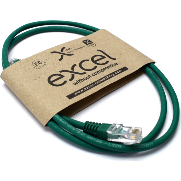 Excel U/UTP kabel cat.5E, P/Lead, LSOH, z rezilom, 0,3m, zelen, PK10 - Image 2
